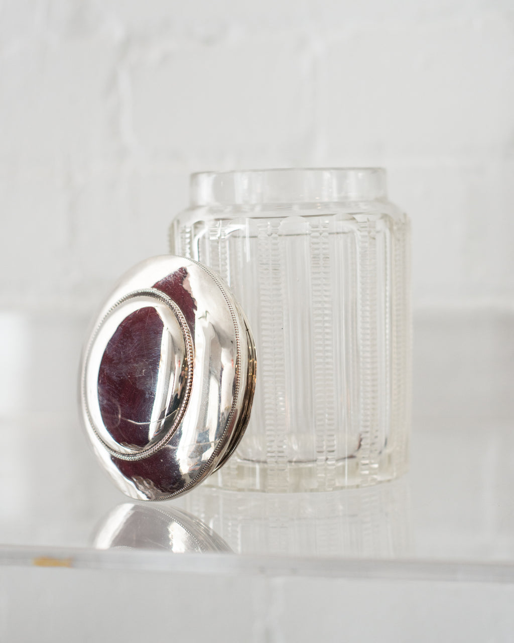 ANTIQUE ENGLISH CRYSTAL & STERLING SILVER CONTAINER/HUMIDOR