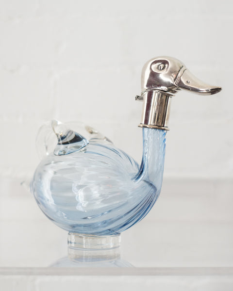 MID-CENTURY GLASS & STERLING SILVER DUCK DECANTER