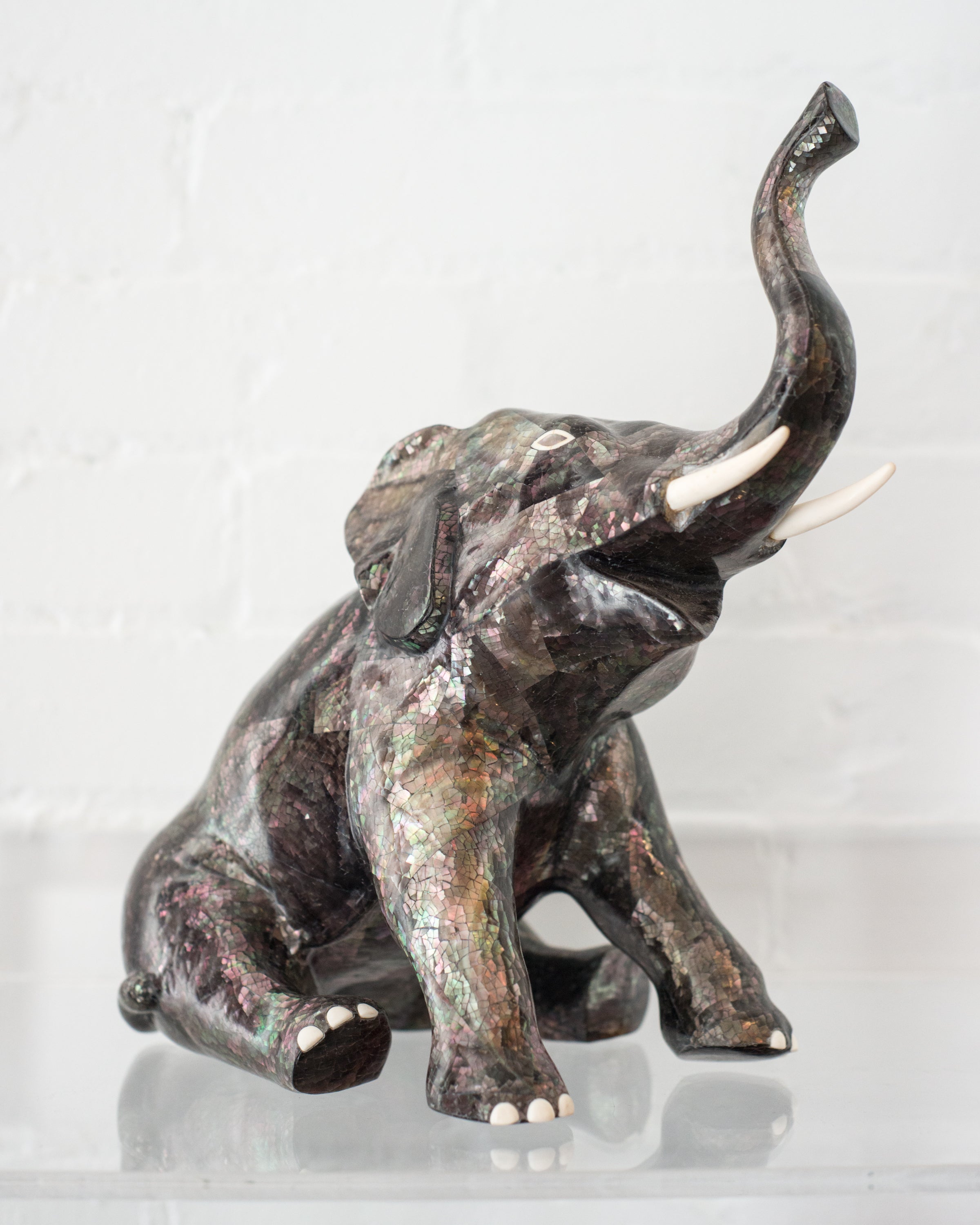 CONTEMPORARY TAHITIAN MOTHER OF PEARL & BONE ELEPHANT