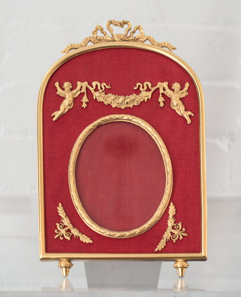 CONTEMPORARY LARGE BRONZE & RED SILK FRAME