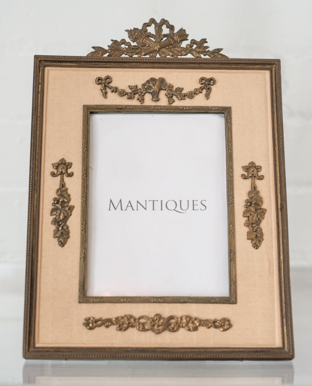 ANTIQUE FRENCH BRONZE & GOLD SILK FRAME