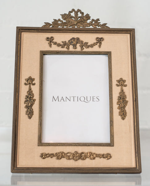 ANTIQUE FRENCH BRONZE & GOLD SILK FRAME