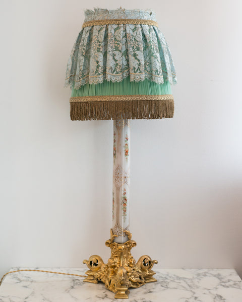 ANTIQUE FRENCH NAPOLEON III LAMP WITH A CUSTOM SILK SHADE