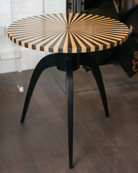 CONTEMPORARY SATINWOOD TABLE WITH BLACK LEGS