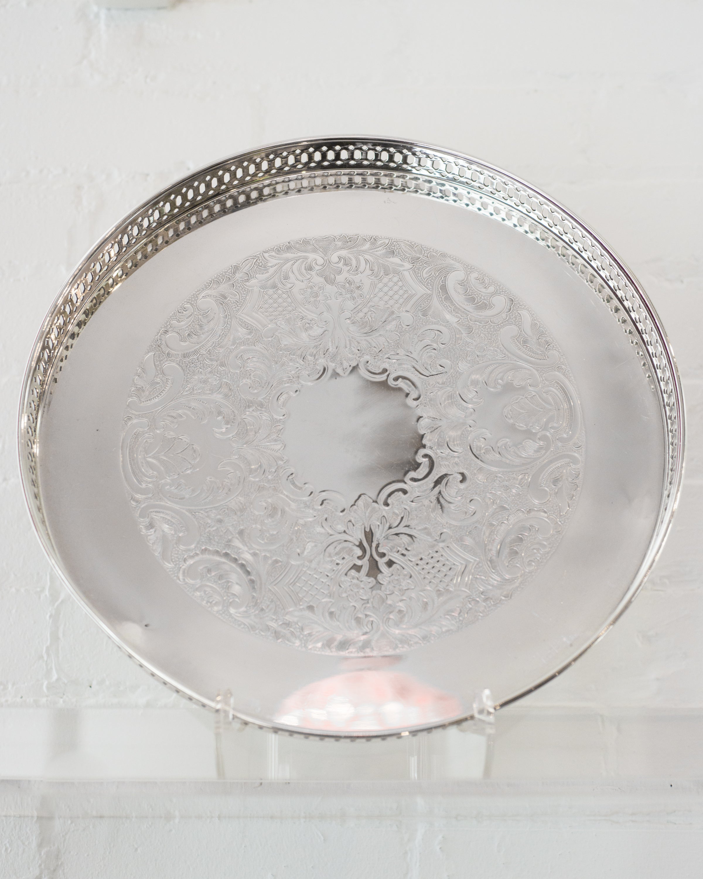 ANTIQUE SILVER PLATE TRAY WITH GALLERY