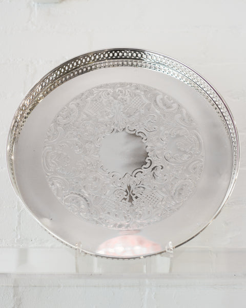 ANTIQUE SILVER PLATE TRAY WITH GALLERY