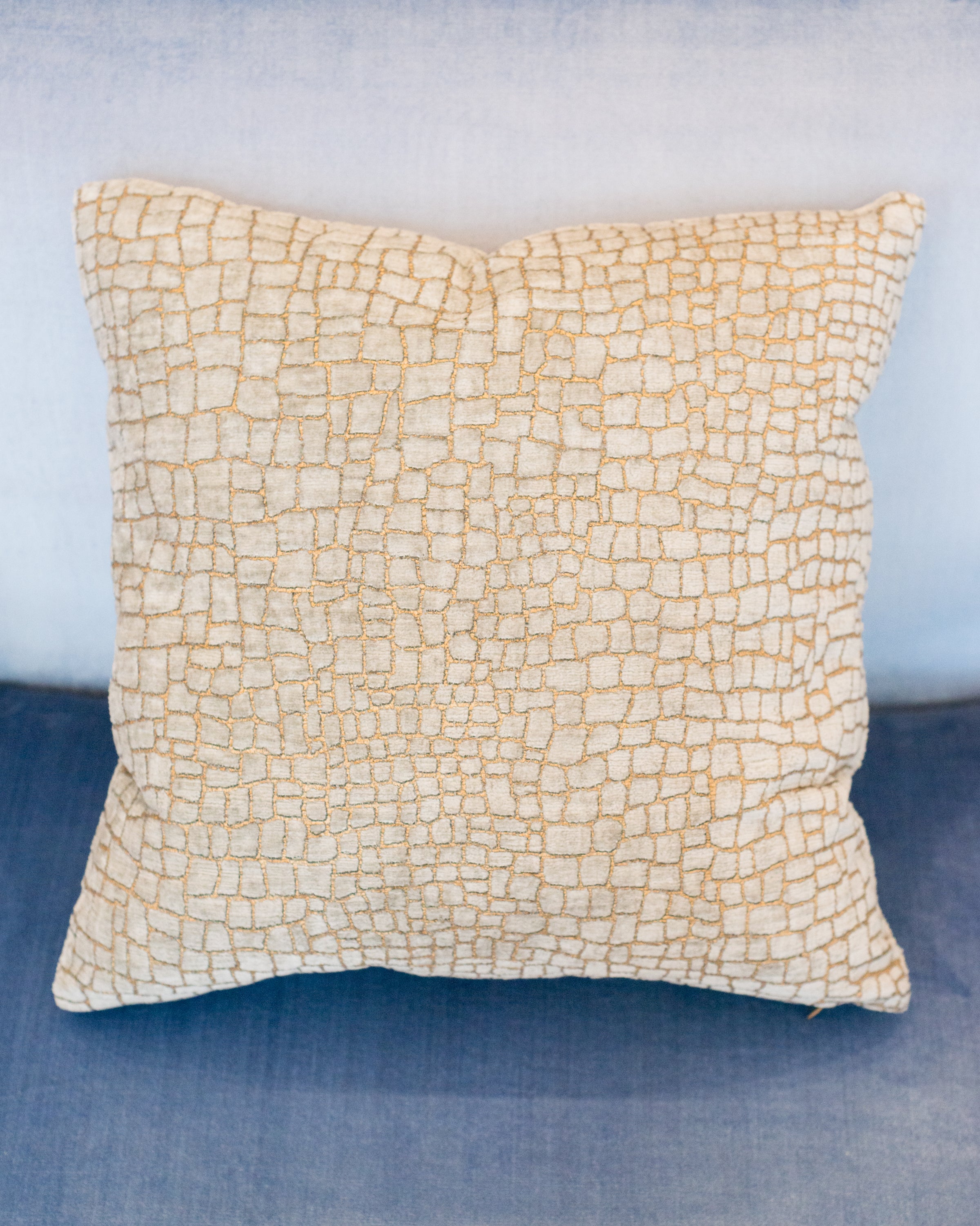 PALE GREY & GOLD CROCODILE VELVET PILLOW
