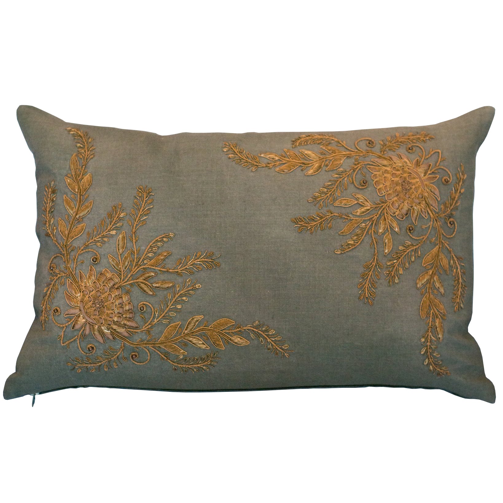 FLORAL METALLIC EMBROIDERED PILLOW ON LINEN