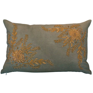 FLORAL METALLIC EMBROIDERED PILLOW ON LINEN