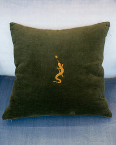 COTTON VELVET  PILLOW WITH GOLD METALLIC EMBROIDERED SALAMANDER