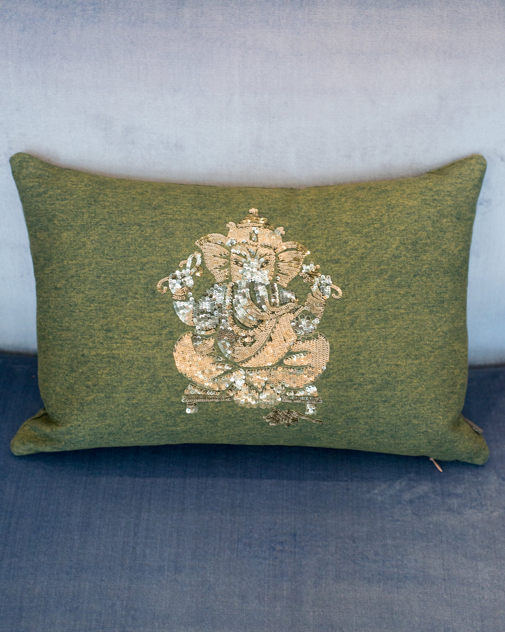 SMALL GANESH PILLOW WITH SILVER SEQUINS