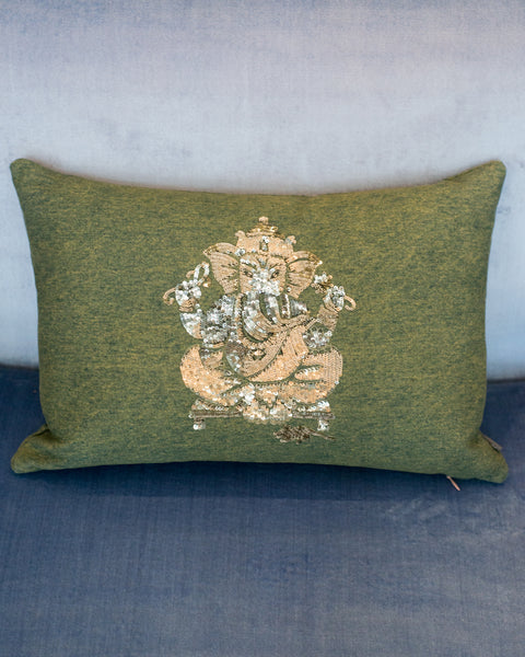 SMALL GANESH PILLOW WITH SILVER SEQUINS