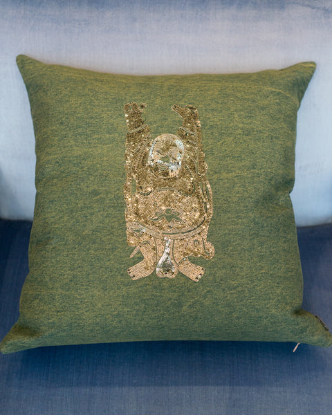 LARGE BUDDHA PILLOW WITH SILVER SEQUINS