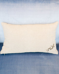 LINEN PILLOW WITH SILVER METALLIC EMBROIDERED SALAMANDER