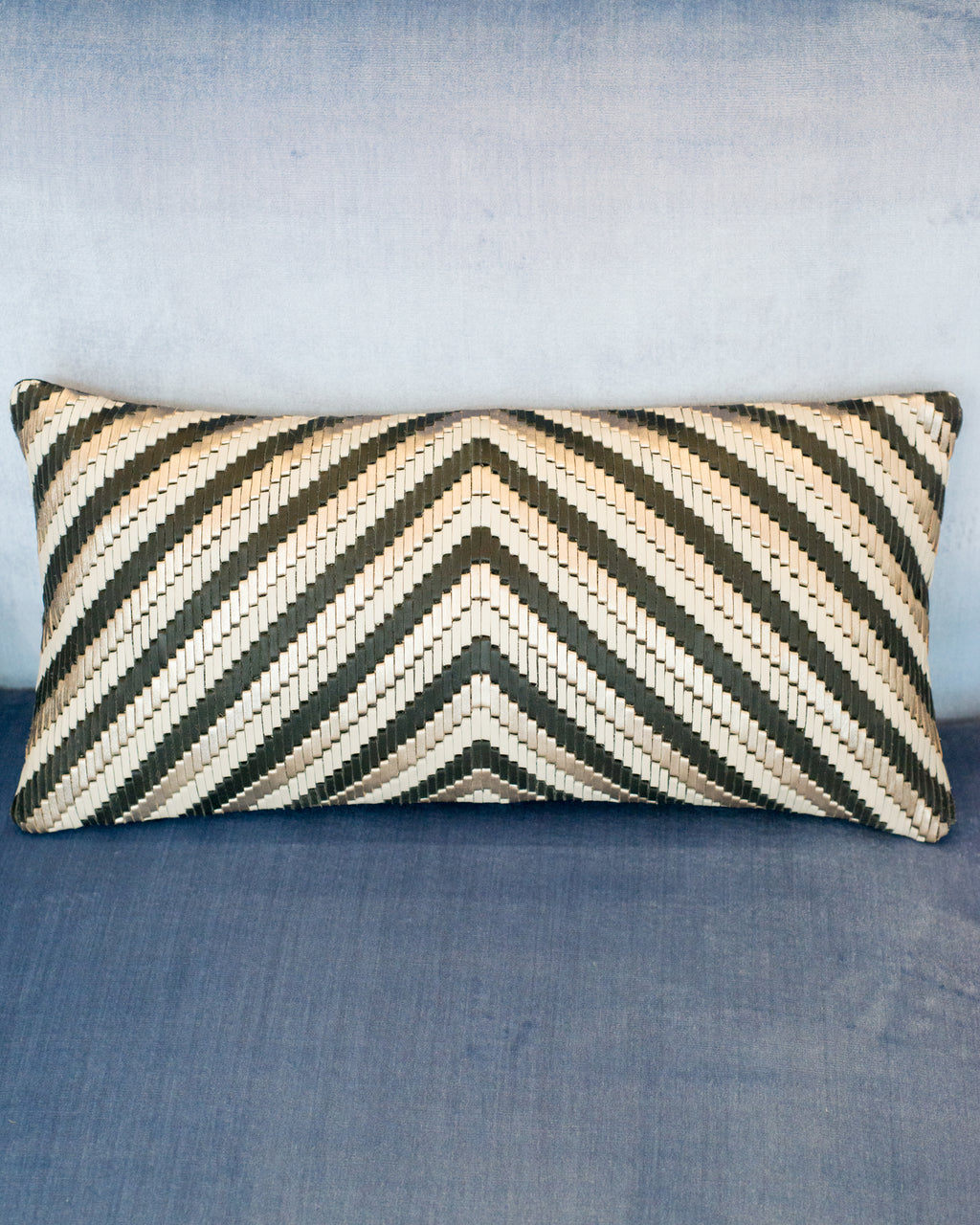BLACK & SILVER WOVEN LEATHER & SUEDE PILLOW