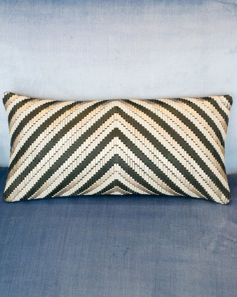 BLACK & SILVER WOVEN LEATHER & SUEDE PILLOW