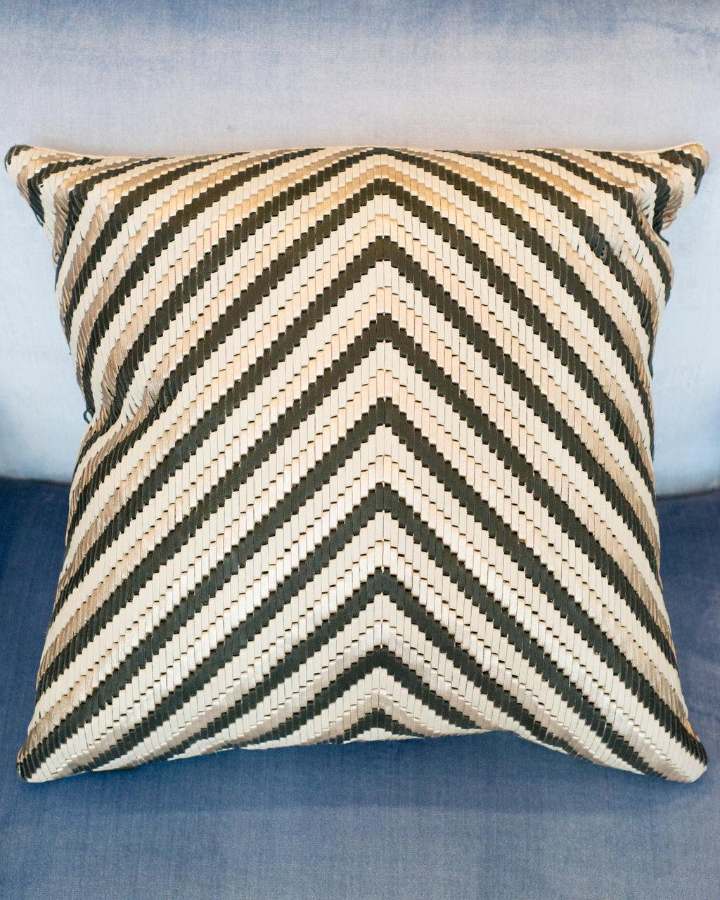 BLACK & SILVER WOVEN LEATHER & SUEDE PILLOW