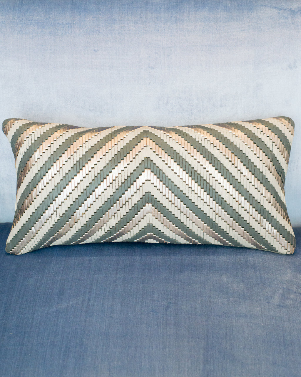 GREY & SILVER WOVEN LEATHER & SUEDE PILLOW