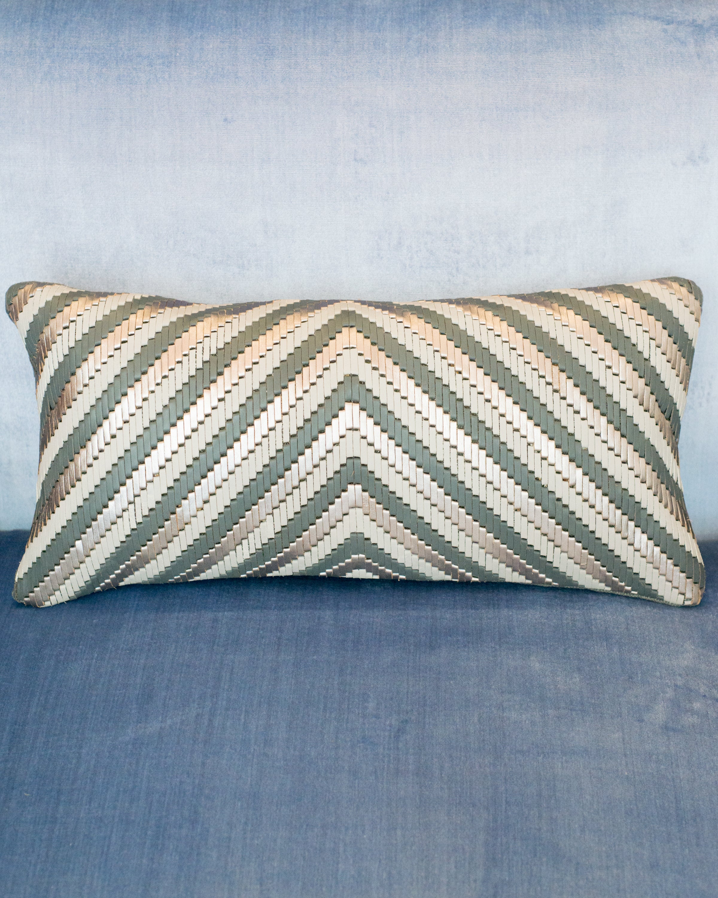 GREY & SILVER WOVEN LEATHER & SUEDE PILLOW