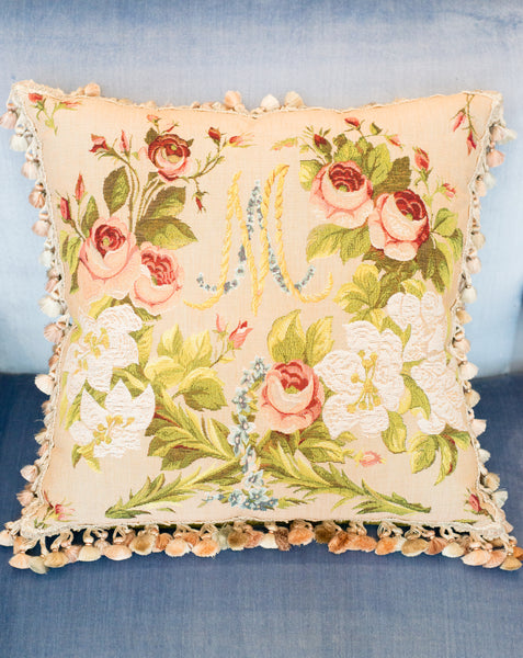 MARIE ANTOINETTE TAPESTRY PILLOW BACKED WITH GREEN VELVET