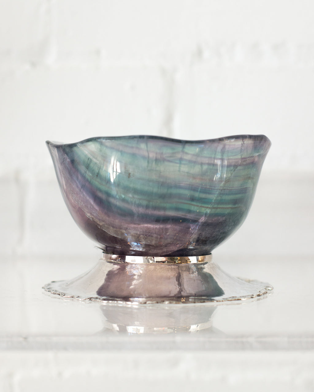 FLUORITE BOWL ON A 925 STERLING SILVER BASE
