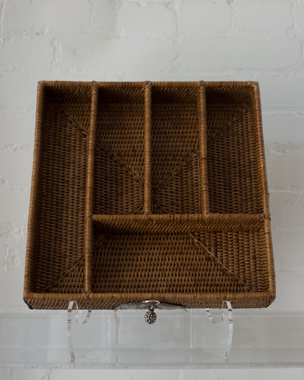 RATTAN CUTLERY BASKET WITH 925 STERLING SILVER LEAVES AND A BERRY