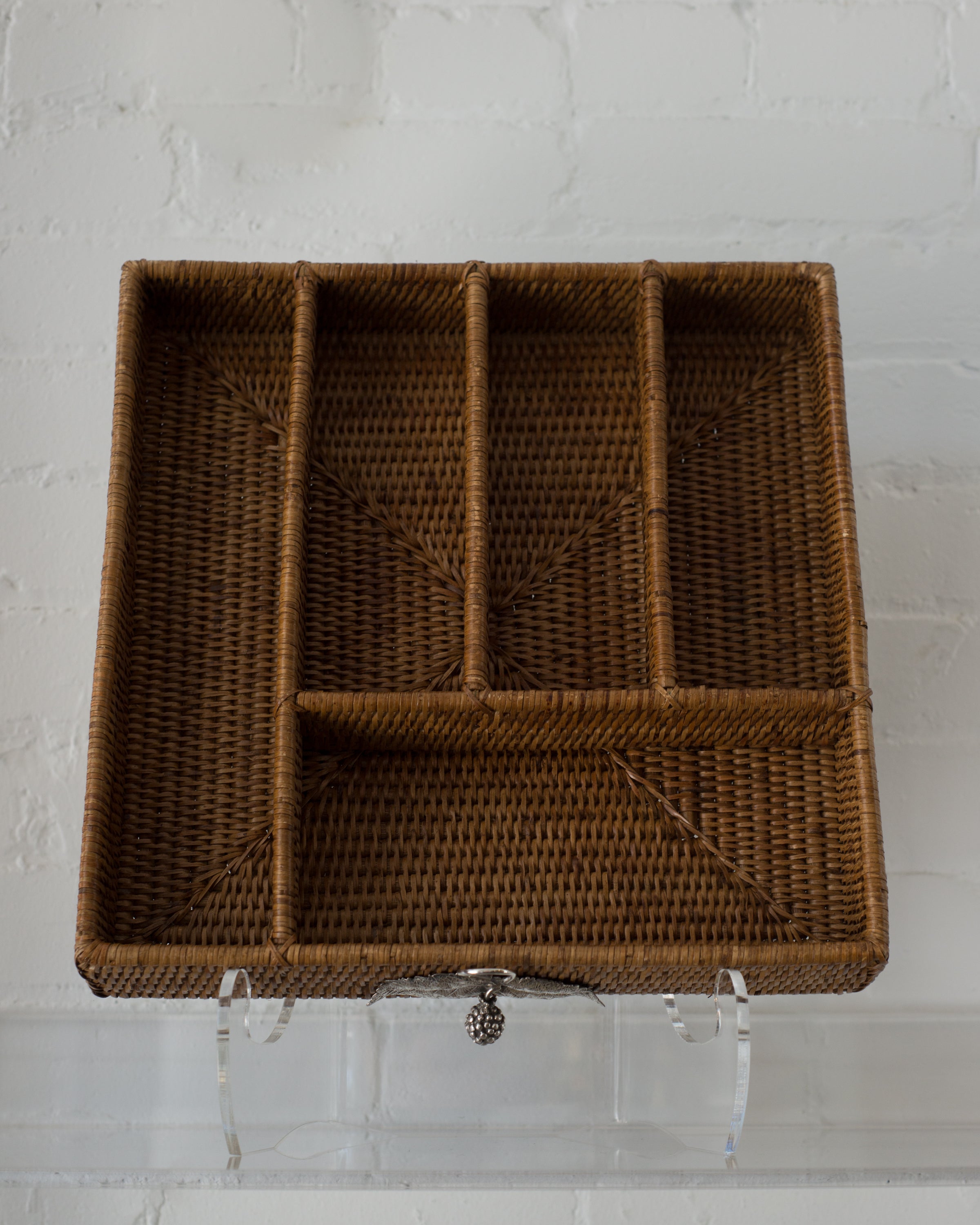 RATTAN CUTLERY BASKET WITH 925 STERLING SILVER LEAVES AND A BERRY