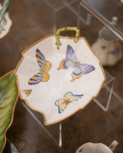 LEAF SHAPED DISH HANDPAINTED WITH BUTTERFLIES