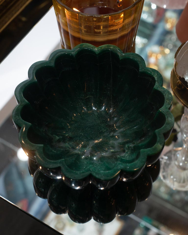 CONTEMPORARY SCALLOPED GREEN AVENTURINE BOWL