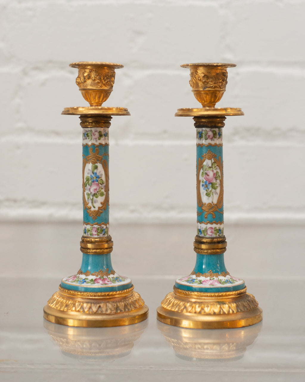 ANTIQUE PAIR OF SÈVRES & BRONZE CANDLESTICKS