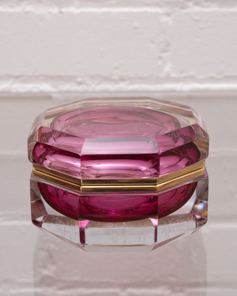 ANTIQUE RUBY AND CLEAR CRYSTAL BOX WITH BRONZE HARDWARE