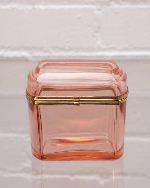 ANTIQUE PEACH CRYSTAL BOX WITH BRONZE HARDWARE