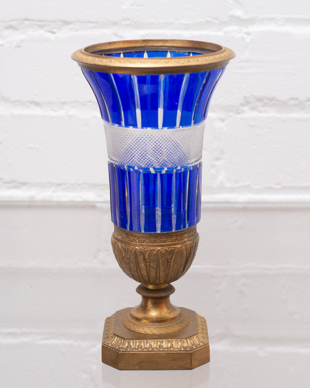 ANTIQUE RUSSIAN IMPERIAL COBALT CRYSTAL & BRONZE VASE