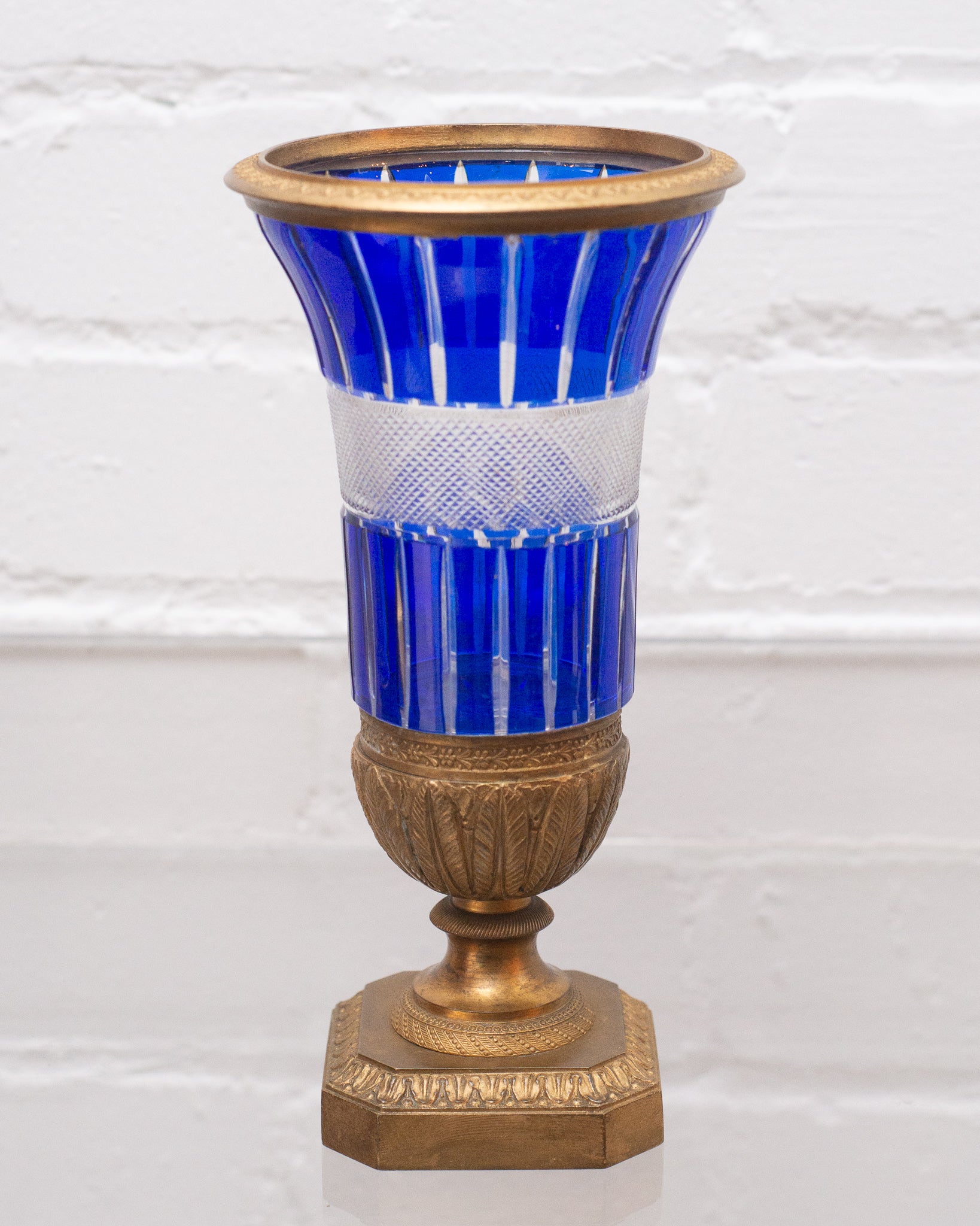 ANTIQUE RUSSIAN IMPERIAL COBALT CRYSTAL & BRONZE VASE