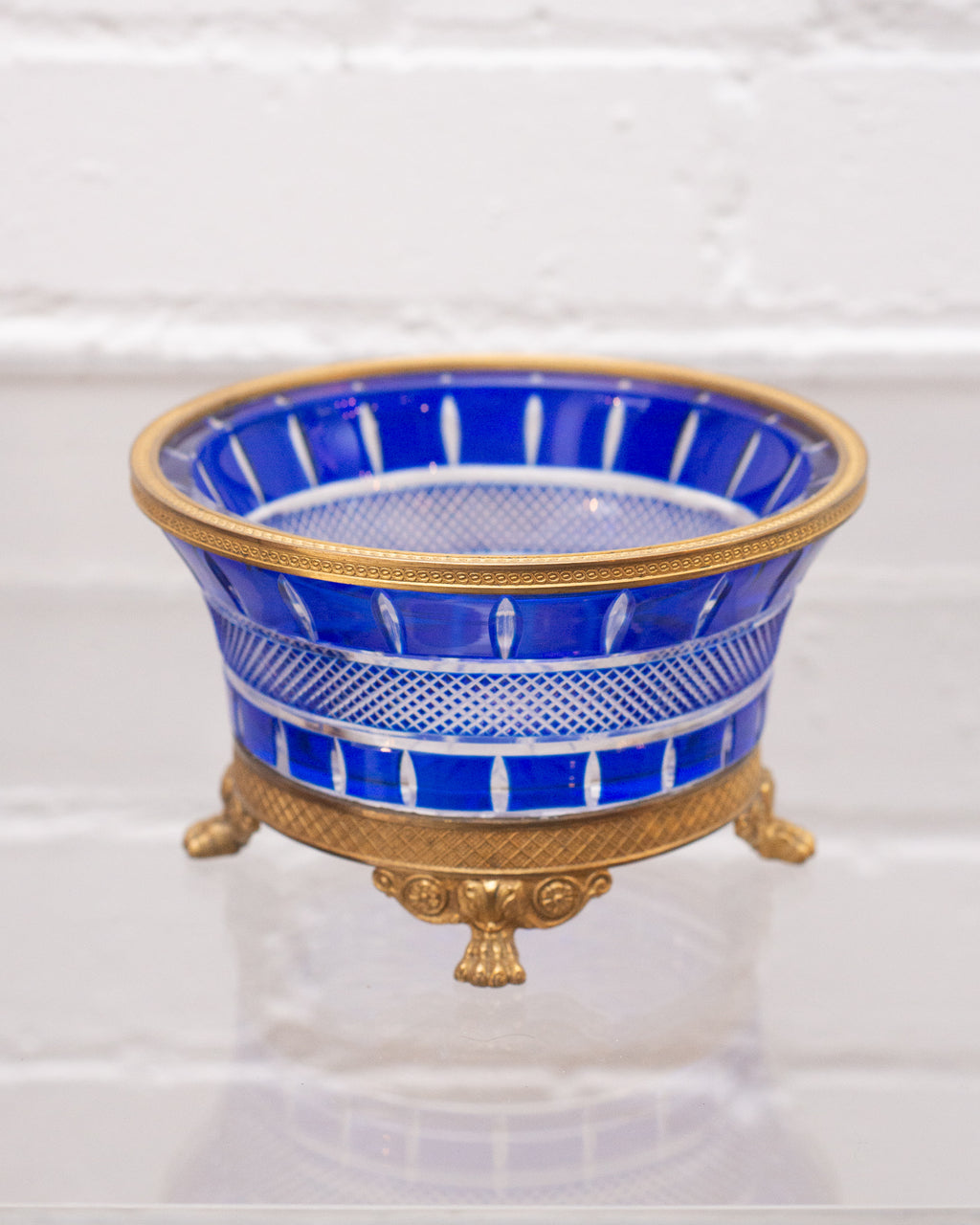 ANTIQUE RUSSIAN IMPERIAL COBALT CRYSTAL & BRONZE DISH