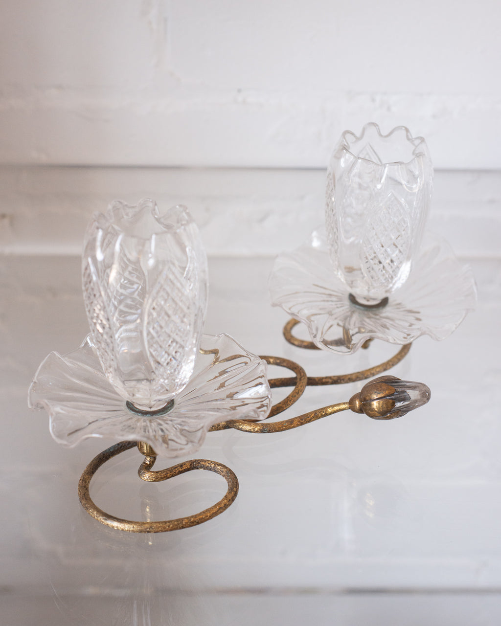 ANTIQUE FRENCH CRYSTAL & BRONZE DOUBLE VASE