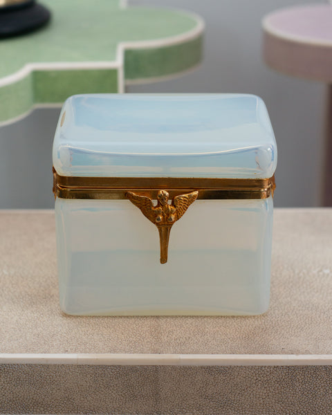 ANTIQUE FRENCH OPALINE BOX WITH EMPIRE BRONZE MOUNT