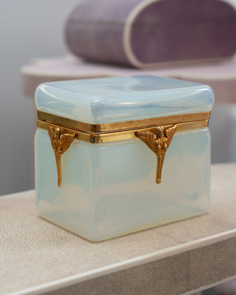 ANTIQUE FRENCH OPALINE BOX WITH EMPIRE BRONZE MOUNT