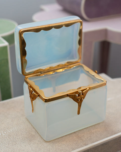 ANTIQUE FRENCH OPALINE BOX WITH EMPIRE BRONZE MOUNT