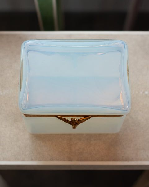 ANTIQUE FRENCH OPALINE BOX WITH EMPIRE BRONZE MOUNT