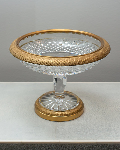 ANTIQUE FRENCH CUT CRYSTAL AND BRONZE TAZZA / COMPOTE