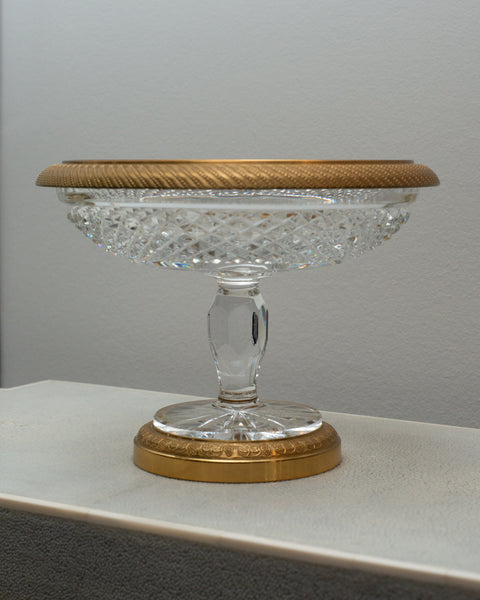 ANTIQUE FRENCH CUT CRYSTAL AND BRONZE TAZZA / COMPOTE