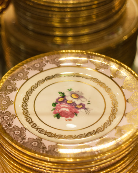 ANTIQUE SET OF 15 PARAGON PINK & GOLD DESSERT PLATES