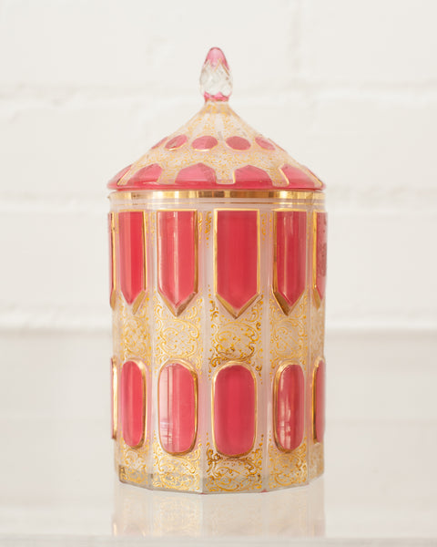 ANTIQUE MOSER PINK CABOCHON GLASS CANISTER