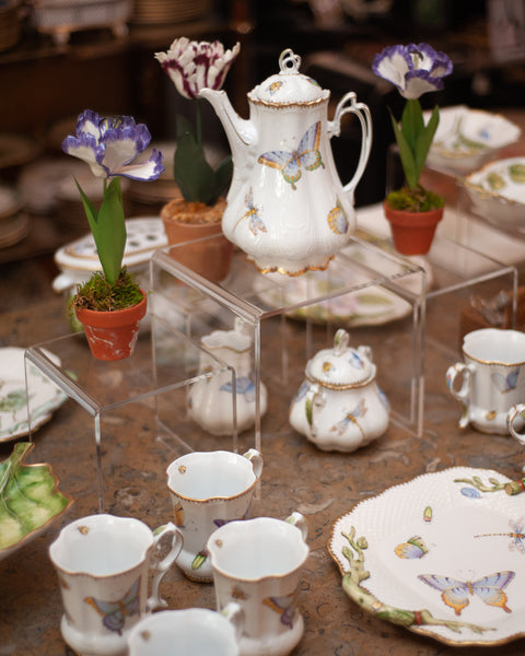 THREE PIECE COFFEE/TEA SET HANDPAINTED WITH BUTTERFLIES