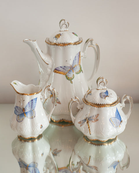 THREE PIECE COFFEE/TEA SET HANDPAINTED WITH BUTTERFLIES