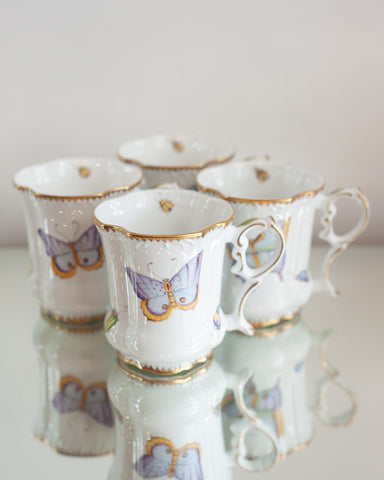 SET OF 4 COFFEE/TEA MUG HANDPAINTED WITH BUTTERFLIES