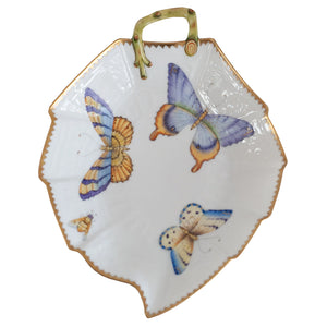 LEAF SHAPED DISH HANDPAINTED WITH BUTTERFLIES