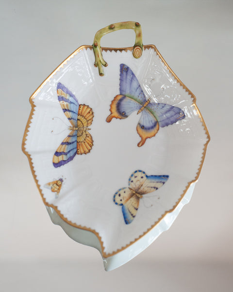 LEAF SHAPED DISH HANDPAINTED WITH BUTTERFLIES