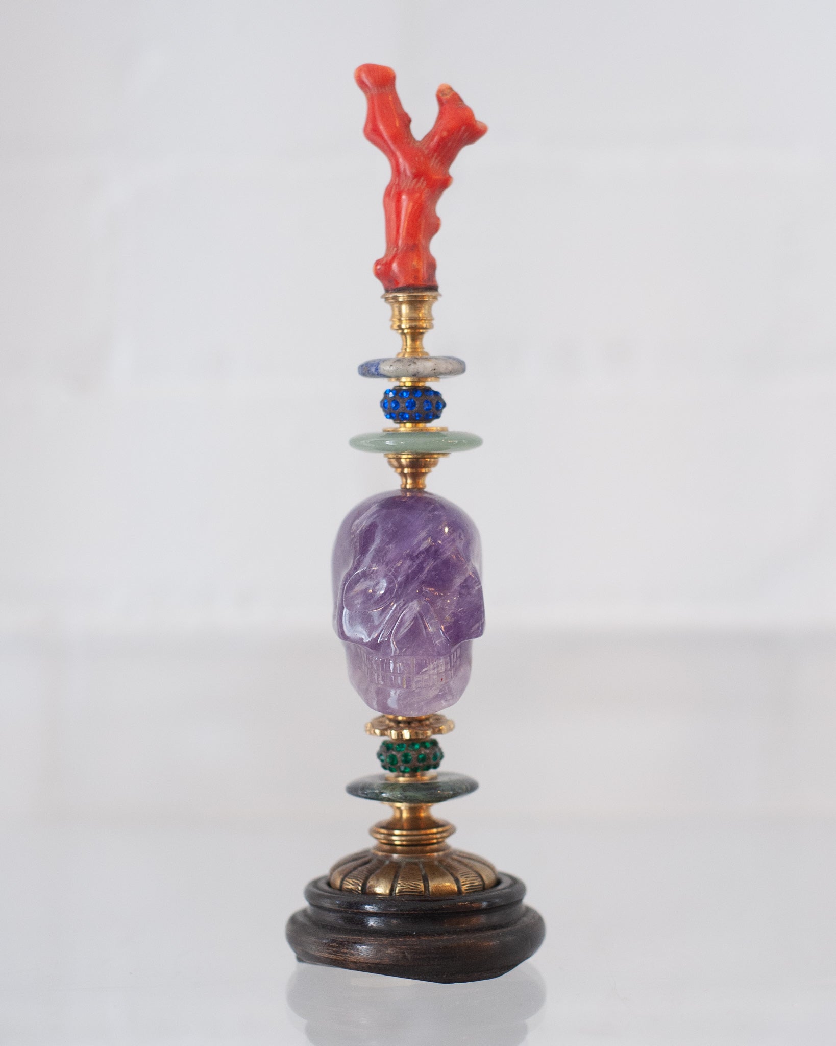CONTEMPORARY AMETHYST & CORAL SKULL OBJET, DUPONT